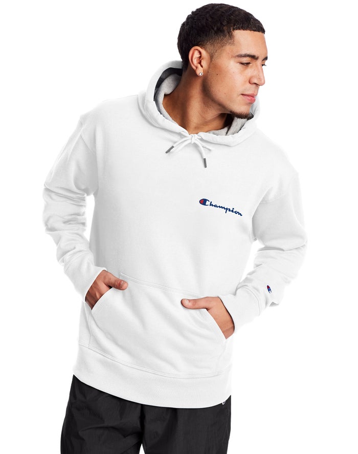 Champion Hoodie Heren - Wit - Powerblend Fleece Script Logo ( 257439-GFT )